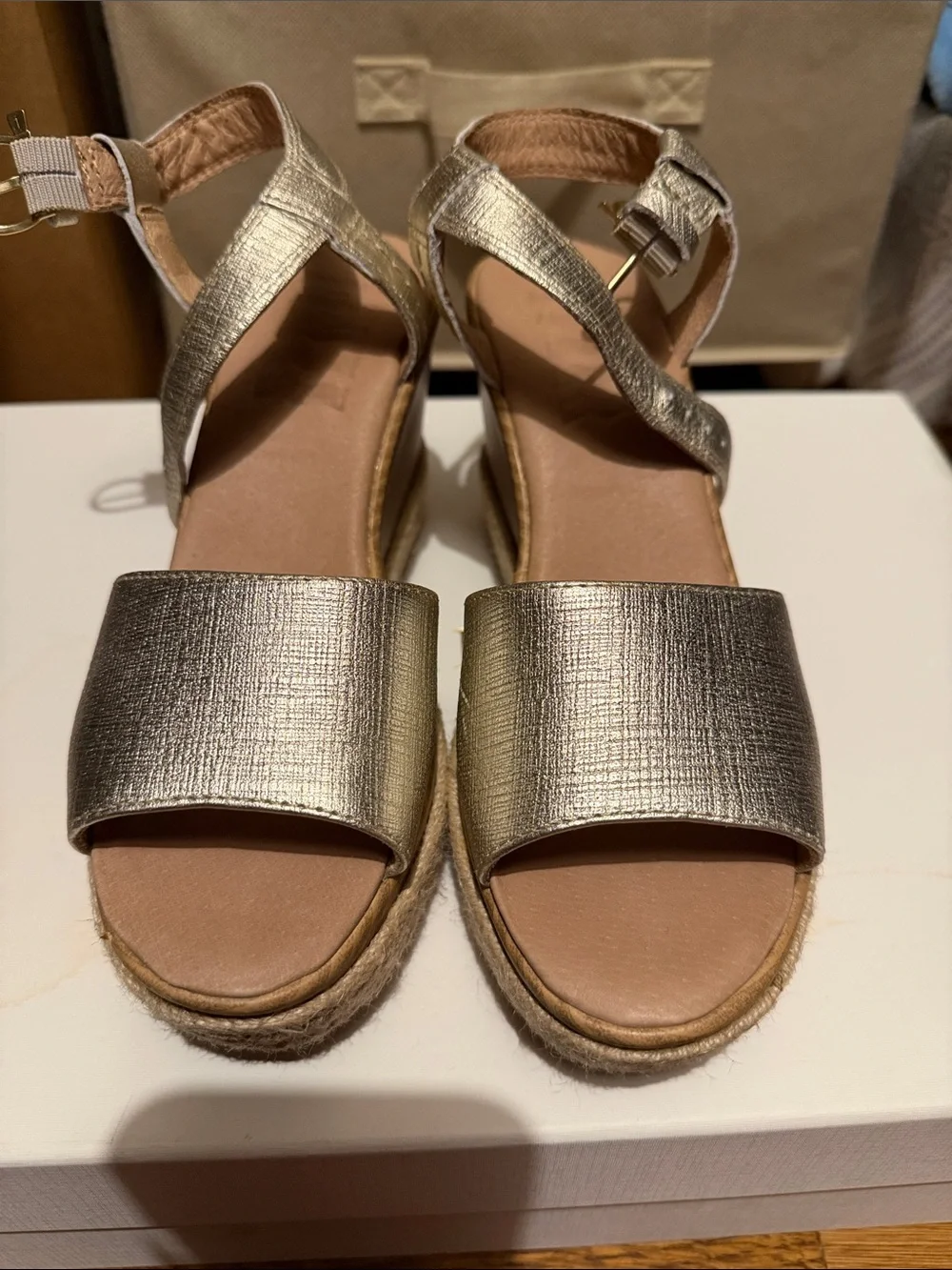Sperry Metallic Gold Espadrille Wedge Sandals with Ankle Strap